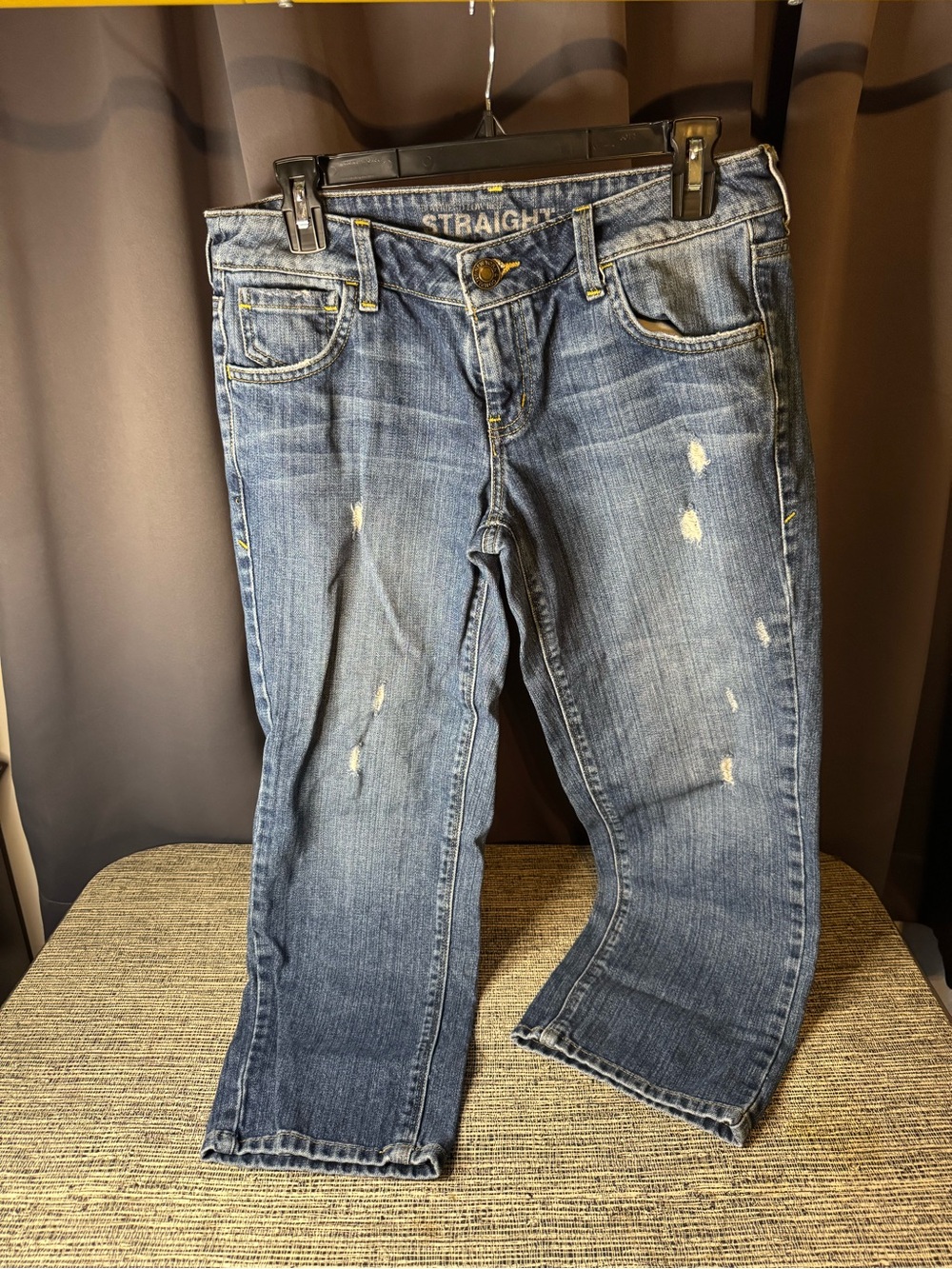 New York & Company Distressed Blue Straight Jeans